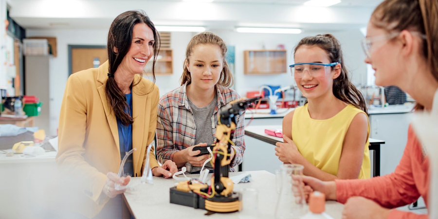 A group of young woman working in STEM